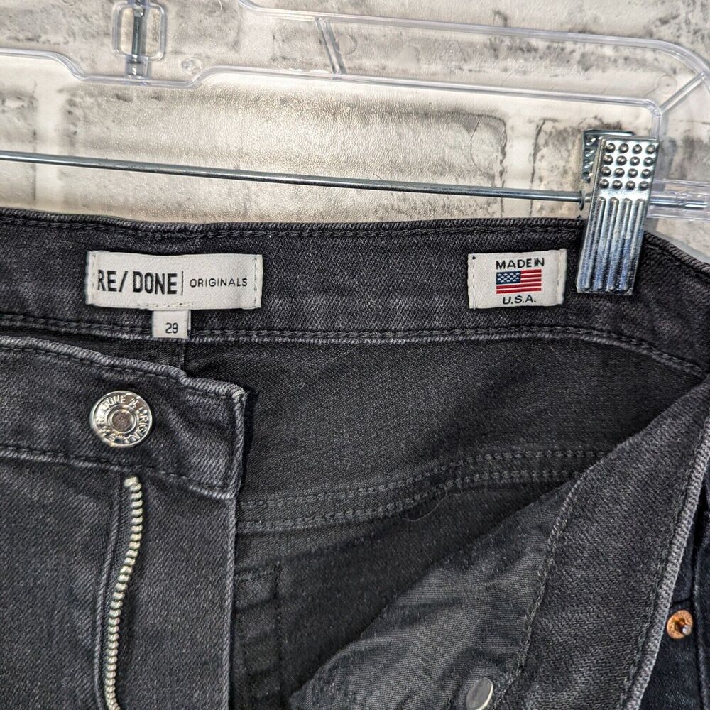 RE/DONE Women's High Waist Stretch Crop Denim Jeans in Black Med Vain sz 29 - Picture 5 of 11